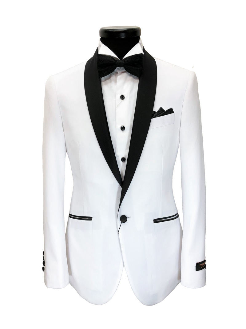White Black Lapel Slim Fit Dinner Suit